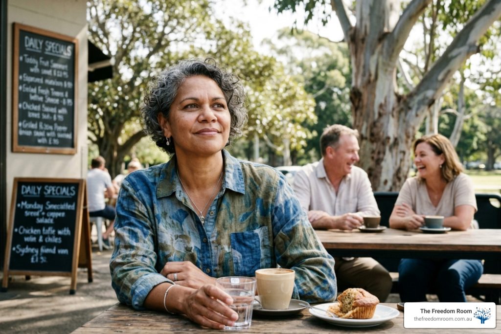 person reflecting on drinking habits in a social setting, Australian context, recovery, hopeful, how long before physical